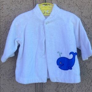 Vintage GRACE IT White Baby ROBE Beach Cover Up Jacket Blue Whale Design 18/24M